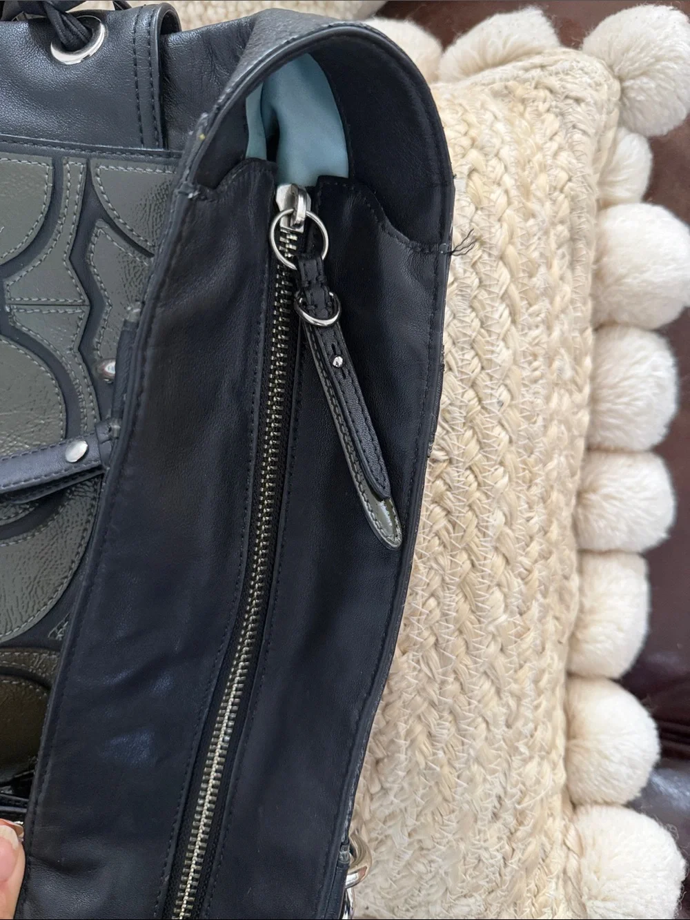 Coach Olive and Black Signature Tote with Chain Accent